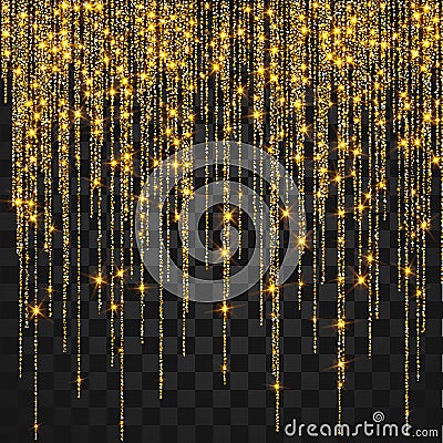 Festive explosion of confetti. Gold glitter background for the card, invitation. Vector Illustration