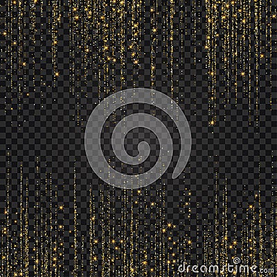 Festive explosion of confetti. Gold glitter background for the card, invitation. Holiday Decorative element Vector Illustration