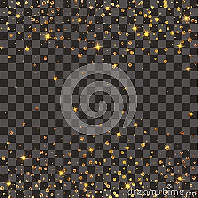 Festive explosion of confetti. Gold glitter background. Golden dots. Vector illustration polka dot . Vector Illustration