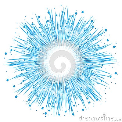 Festive fireworks of blue gradient rays and stars. Effect power explosion illustration. Holiday design element. Vector Vector Illustration