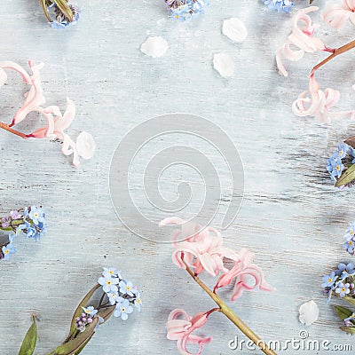 Festive flower composition on the white wooden background. Overh Stock Photo