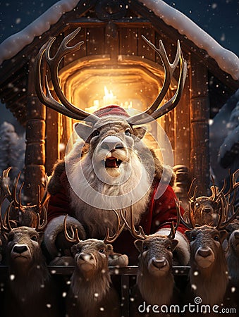 Festive Flyers: Santa's Reindeer Preparing for the Big Night Stock Photo