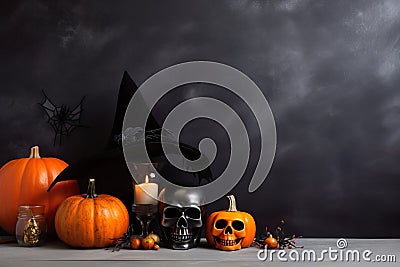 Festive Fright: Halloween Background with Decorations Stock Photo