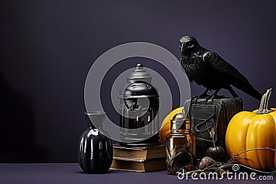 Festive Fright: Halloween Background with Decorations Stock Photo