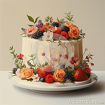 festive fruit and berry cake Cartoon Illustration