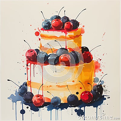 festive fruit and berry cake Cartoon Illustration