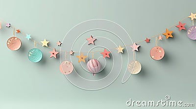 Festive garland, baby background, paper cut, AI Generated Stock Photo