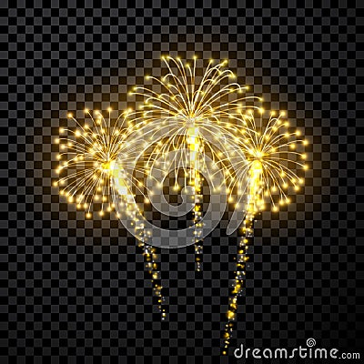 Festive gold firework background. Vector Illustration