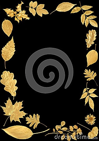 Festive Golden Leaf Border Stock Photo