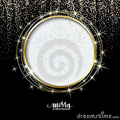 Festive golden sparkle background. Glitter border, circle frame. Black and gold vector dust. Great for christmas and Vector Illustration