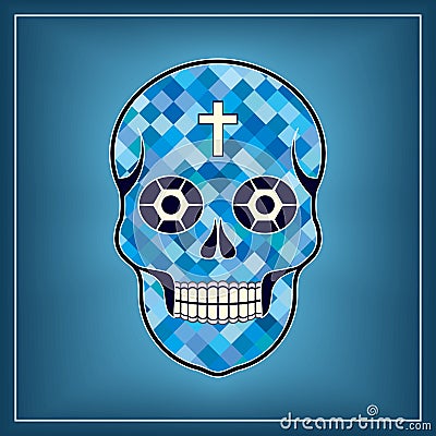 Festive Halloween card with ornamented checkered skull Vector Illustration