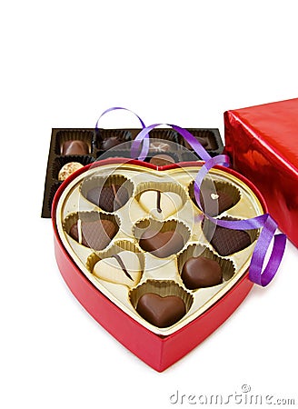 Festive heart shaped box of chocolates Stock Photo