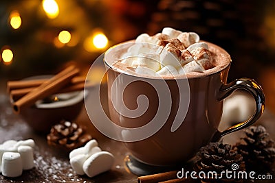 Festive hot cocoa drink with marshmellows Stock Photo