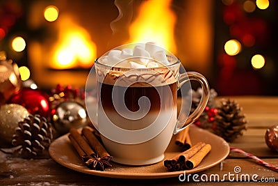 Festive hot cocoa drink with marshmellows Stock Photo