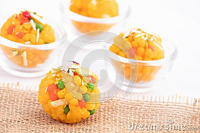 Festive Indian Mithai Jodhpuri Ladoo Also Called Boondi Or Bundi Ladoo Made Of Gram Flour Besan And Desi Ghee .Laddoo Is Served On Stock Photo