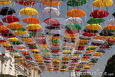 Festive installation - alley of umbrellas on the street of the city Stock Photo