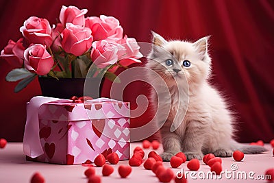 festive kittens near the gift2 Stock Photo