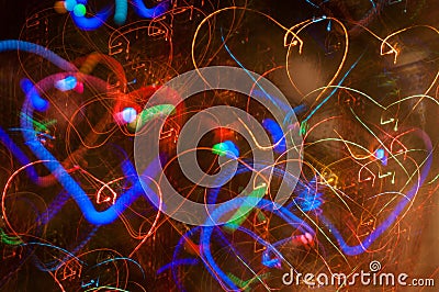 Festive long exposure lights background with hearts. St. Valentine day. Stock Photo