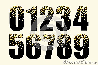 Festive luxury numbers with glamour golden glitter confetti Vector Illustration