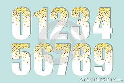 Festive luxury numbers with glamour golden glitter confetti Vector Illustration