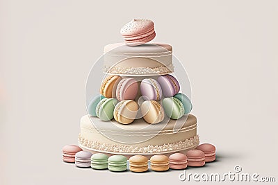 Festive macaron birthday cake. Creative dessert concept. Ai generative Stock Photo