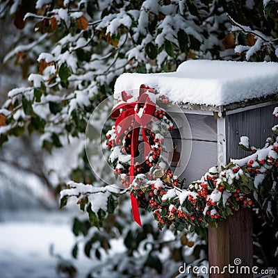 Festive Mailbox in Winter Wonderland Stock Photo