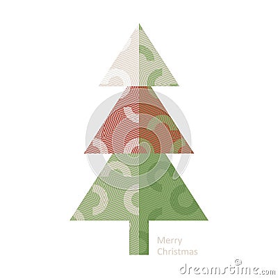 Festive modern Christmas greeting card with colourful decorated geometric tree on white background. Vector Illustration