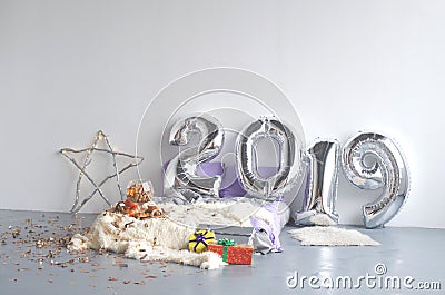 Festive New Year`s composition of 2019 Stock Photo