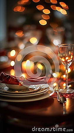 Festive New Years Eve Table Setting with Party Favors Stock Photo