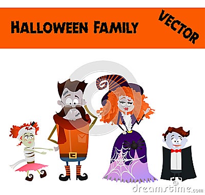 Festive Orange October Vector Halloween Family Illustration Vector Illustration