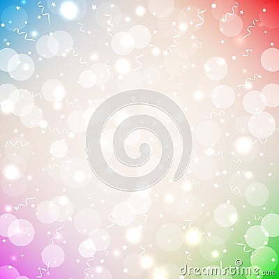 Festive party colorful background with confetti, bokeh and serpentine. Soft multicolor pastel background. Happy birthday vector Vector Illustration
