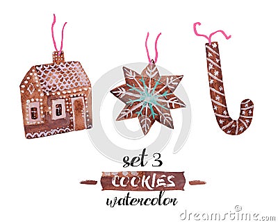 Ginger winter cookies are made in watercolor Stock Photo