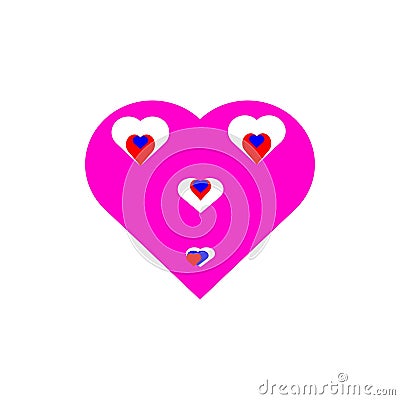Pink heart with a cute face. Vector Illustration
