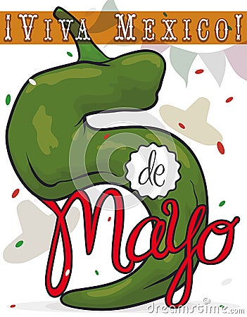 Festive Poblano like Number Five for Mexican Cinco de Mayo, Vector Illustration Vector Illustration