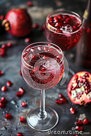 Festive Pomegranate Cocktail in Elegant Glassware Stock Photo