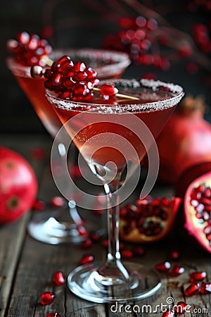 Festive Pomegranate Cocktail in Elegant Glassware Stock Photo