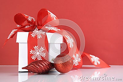 Festive red and white theme Christmas gift box Stock Photo