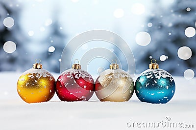 Festive round multicolored Christmas balls on light white background Stock Photo