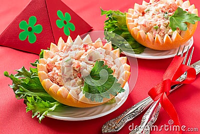 Festive salad with grapefruit and crabmeat Stock Photo