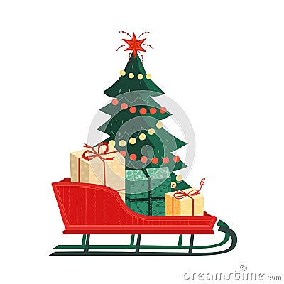 Festive Santa sleigh with Christmas presents icon Cartoon Illustration
