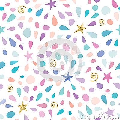 Festive seamless pattern with glitter confetti, stars and splashes. For birthday celebration. Vector Vector Illustration