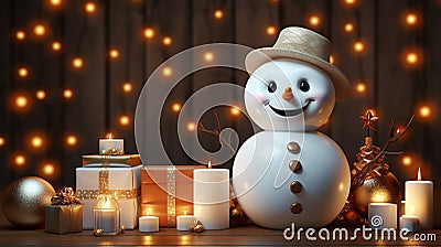 Festive Snowman Wishing Merry Christmas and Happy New Year Stock Photo