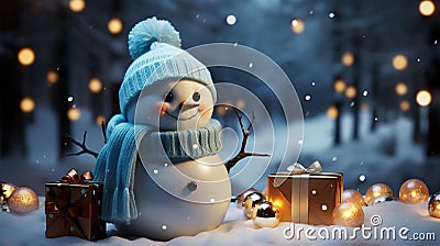 Festive Snowman Wishing Merry Christmas and Happy New Year Stock Photo