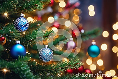 Festive Sparkle: Christmas Ball Decorations Adorning Tree Stock Photo
