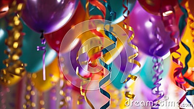Festive Spectacle: Colorful Carnival Balloons and Streamers Extravaganza Stock Photo