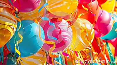 Festive Spectacle: Colorful Carnival Balloons and Streamers Extravaganza Stock Photo