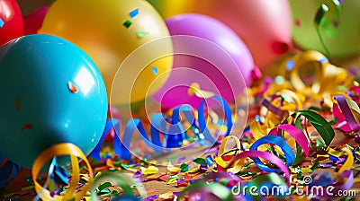 Festive Spectacle: Colorful Carnival Balloons and Streamers Extravaganza Stock Photo