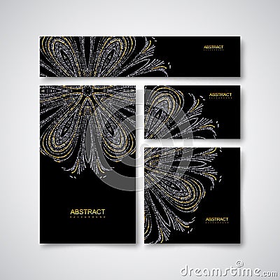 Festive stationery design template with glittering golden and silver paillettes ornament. Vector Illustration