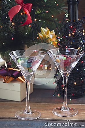 Festive still life with two cocktail glasses Stock Photo