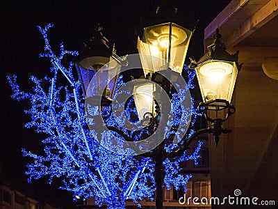 Festive street lanterns on Xmas fair in Strasbourg Editorial Stock Photo